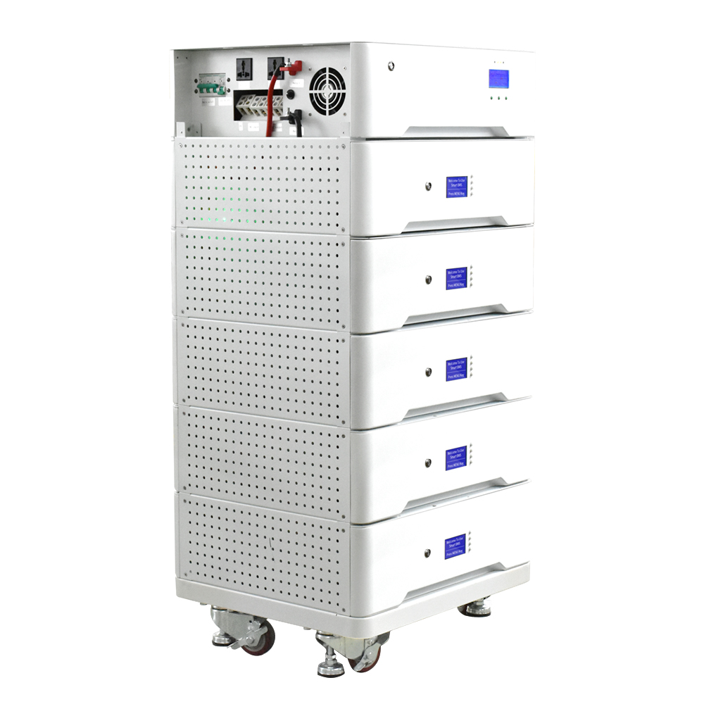All-in-One gestapelter 48-V-51,2-V-25-kWh-Hausenergiespeicher, 48-V-500-Ah-Lithium-Ionen-Batterie mit netzunabhängigem 6-kW-Einphasen-Wechselrichter